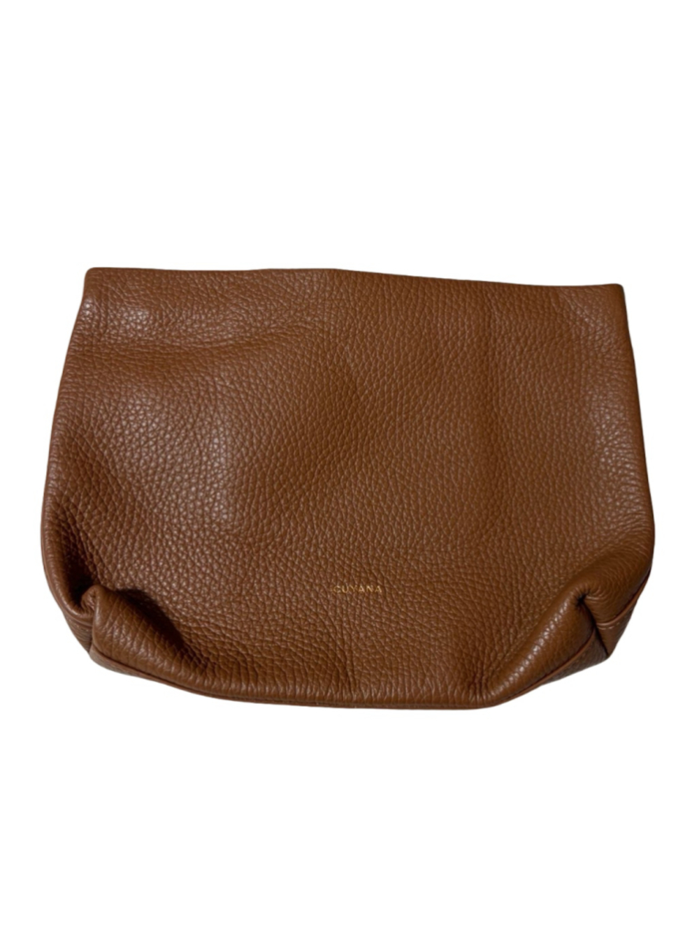 Cuyana Pebbled Leather Zip Clutch Pouch Cognac Brown Minimalist Bag